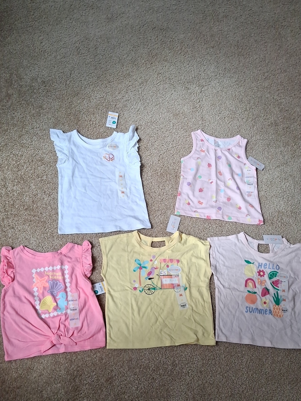 2T Girls Bundle Summer Graphic Tops - Pink, White, Yellow, Light Pink